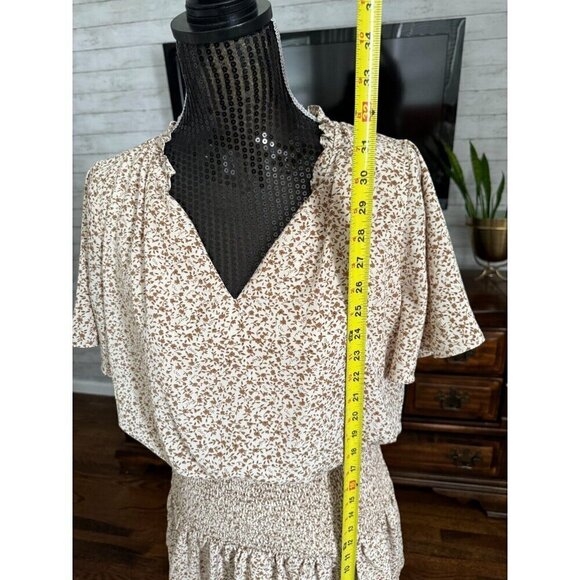 Wishlist Charlotte Cream Smocked Waist Ruffle Floral Mini Dress Size M - Picture 7 of 8